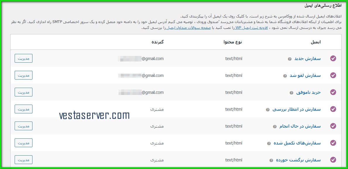 بخش اطلاع رسانی های ایمیل در ووکامرس